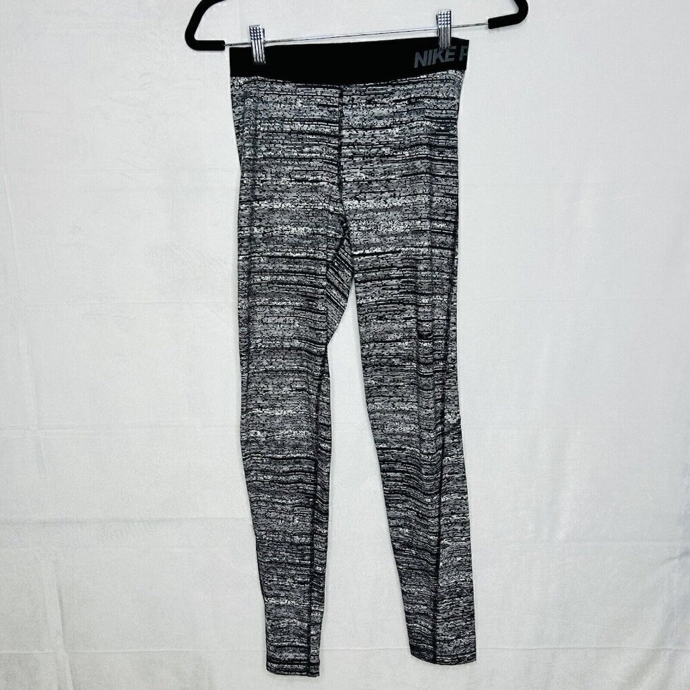 Nike Pro Dri-fit Womens Leggings Black White Gray Sz M (26x29)